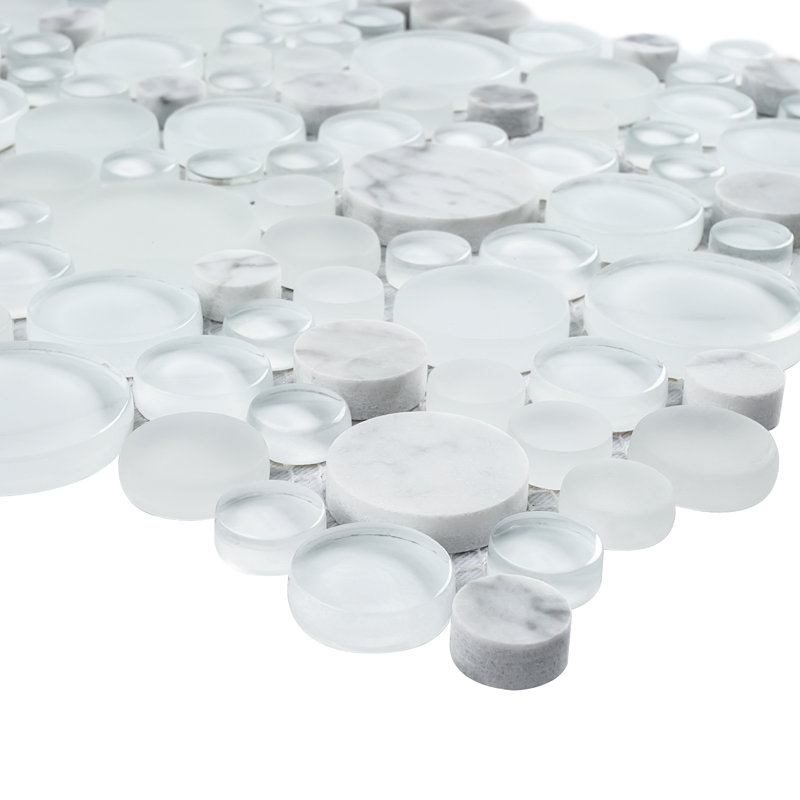 10.5" x 10.5" Bubble Art Random Marble Look Mosaic Wall Tile, White