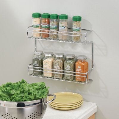 iDesign Classico 2-Shelf Wall Mount Spice Organizer Rack for Kitchen Storage - Chrome