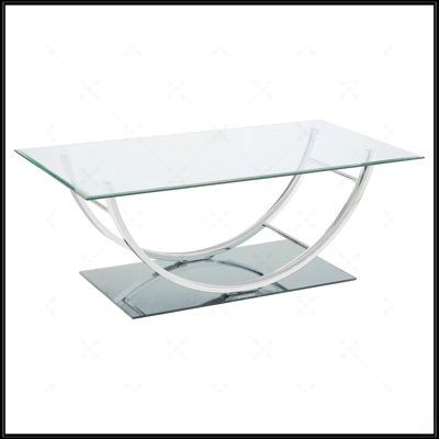 Chrome Rectangular U-Shaped Glass Top Coffee Table