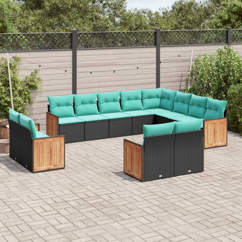  Ensemble de canapé de patio 12 pièces avec coussins en rotin de polyester noir