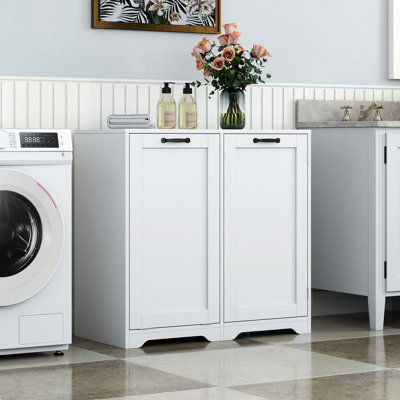 Laundry Cabinet With Doors, Tilt Out Hamper, Adjustable Shelf, Freestanding, White