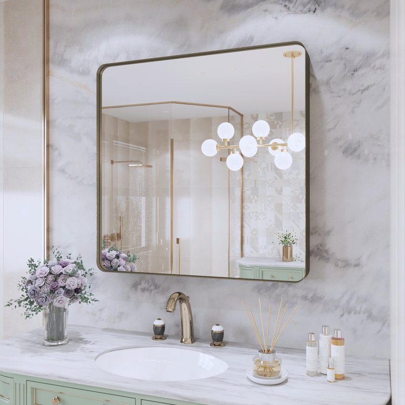Miroir de salle de bain mural et d'angle Lesamuel, 30 po x 30 po, Bronze
