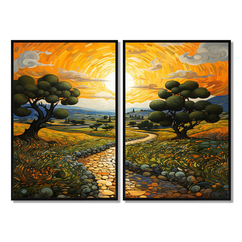 Vangogh Olive Grove In Province - Vangogh, art mural 2 pièces, H 36 po x l 48 po, Noir