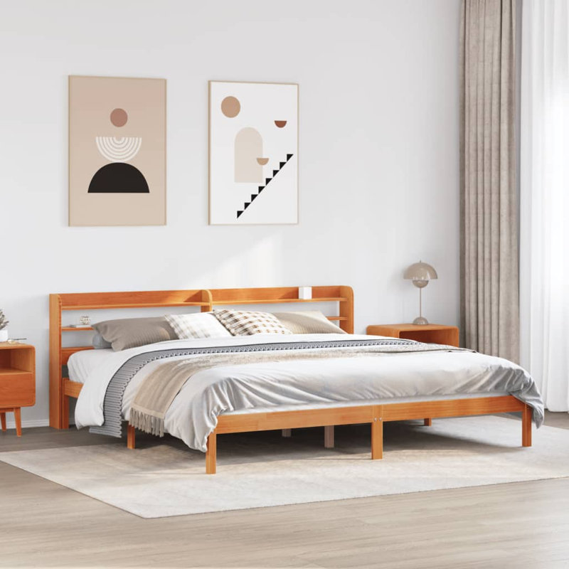 Bed Frame With Headboard Without Mattress Wax Brown, 210 x 218cm, Wax Brown