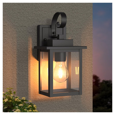 Applique murale d'extérieur en fer noir 12 "avec verre trempé et capteur de crépuscule à l'aube