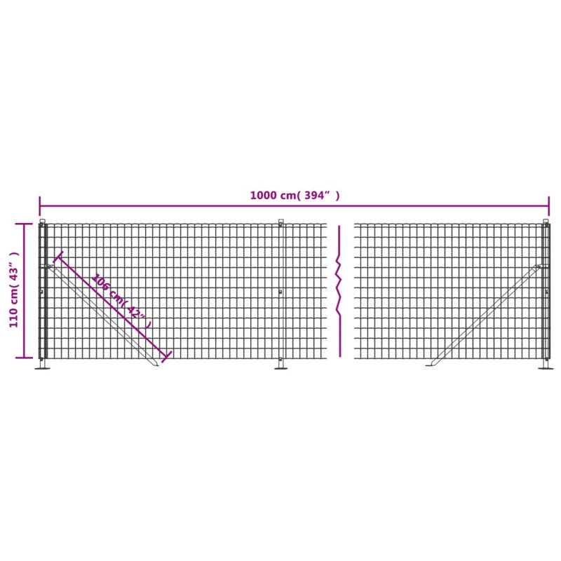 Corrine Metal Fence Panel, 110cm H x 2500cm W x 5cm D, Green