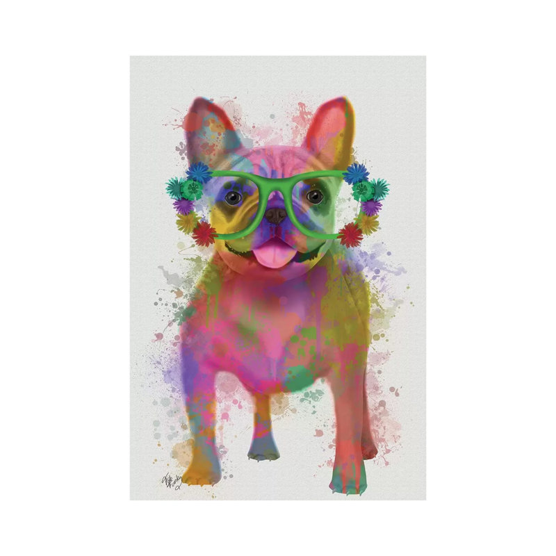 Rainbow Splash French Bulldog, Full by Fab Funky - Wrapped Canvas Print, 20.32 cm H x 30.48 cm W