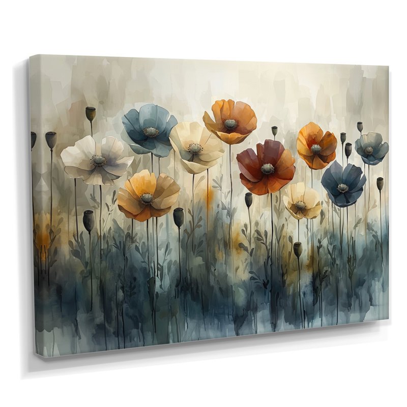 Hiver, minimalisme, coquelicots, champ I - coquelicots, art mural, H 12 po x l 20 po, Toile tendue