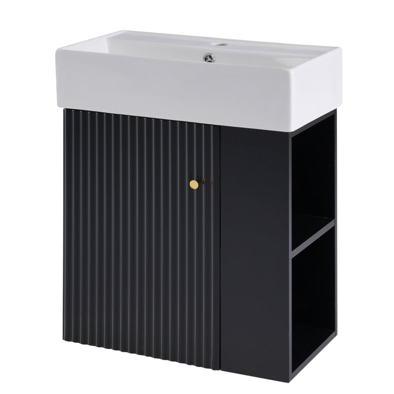 Meuble-lavabo flottant moderne de 21,6 po avec lavabo en céramique - parfait pour les petites salles de bain, rangement à droite
