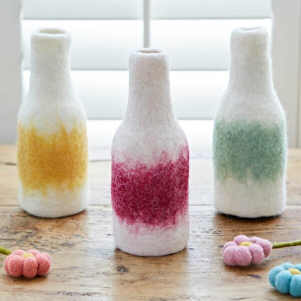 Wool / Felt Decorative Bottle, White/Green