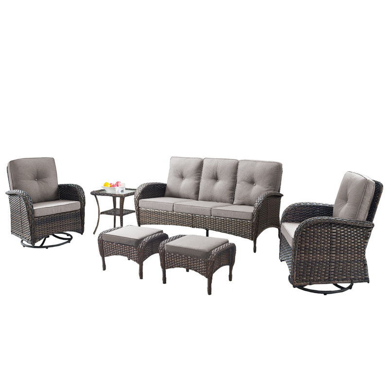 Ensemble de conversation d'extérieur pour 5 personnes avec coussins Latrece, Gris