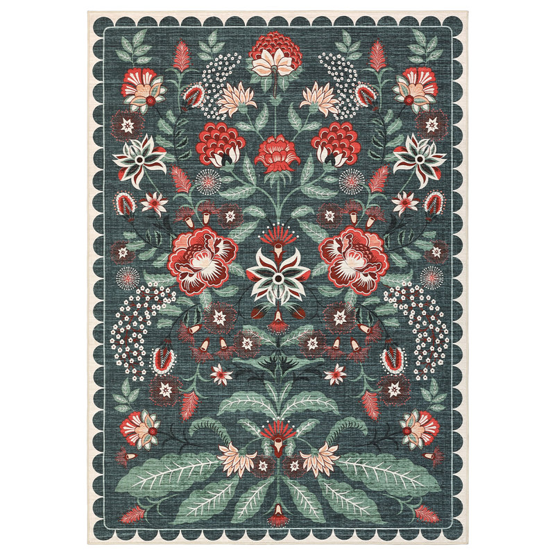 Living Room Rug 10x13 Washable Rug Non Slip Boho Floral Carpet Floor Cover Foldable Farmhouse Rugs Vintage Aesthetic Rugs for Bedroom Nursery Dorm Office