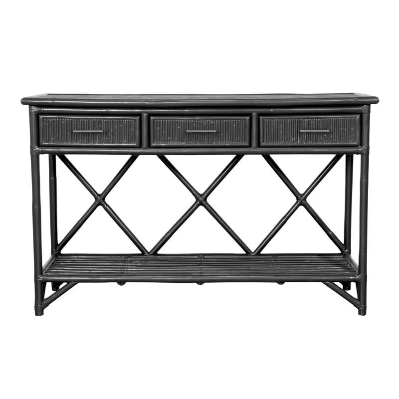 54'' Wide 3 Drawer Rattan Wood Sideboard, Black