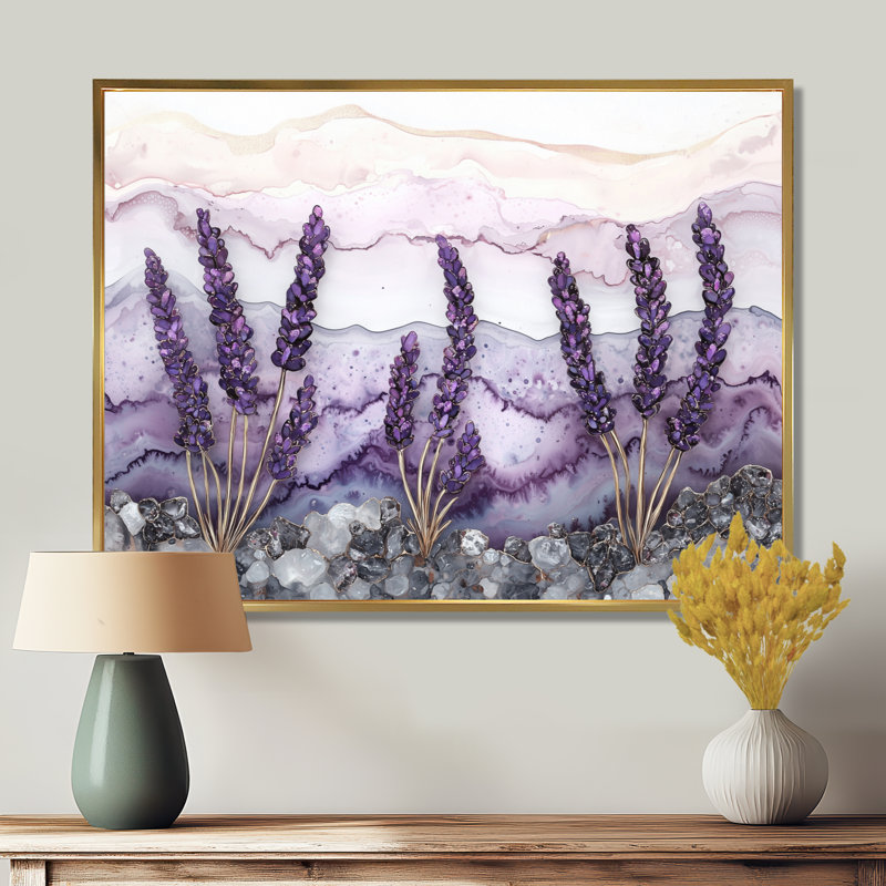 Velours lavande prés sur agate III - décoration murale lavande, H 12 po x l 20 po, Doré