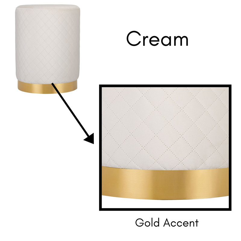 Cream Velvet Tufted Round Pouf with Gold Base