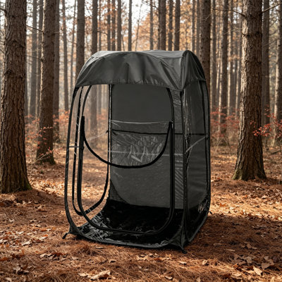 Tente d'abri de sport portable noire, tente extérieure imperméable et coupe-vent pour la pêche et les événements sportifs de camping