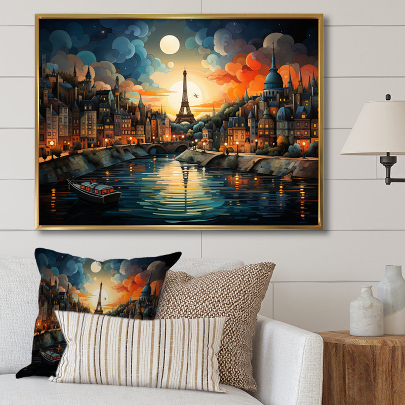 Mar treize Paris City of Lights III - impression, Cadre flottant doré, H 30 po x l 40 po x P 1,5 po