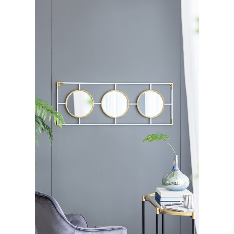 Décoration murale dorée et blanche en miroir - style contemporain, 43,5 x 15,5 po, blanc, moderne, 15,49 x 42,76