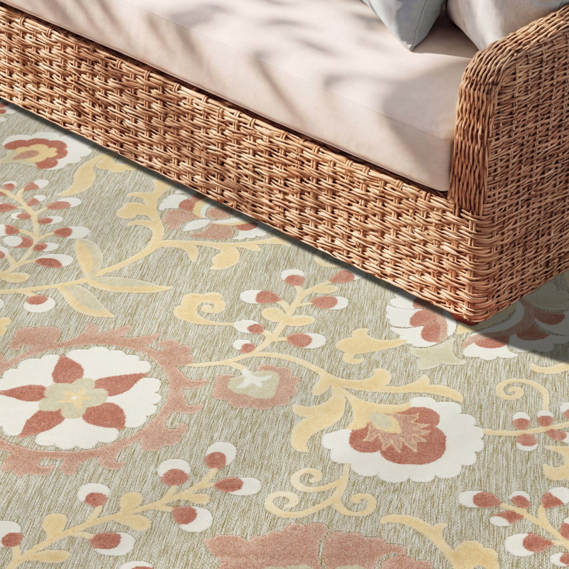 Gregori  Sage Rose Farmhouse Rug, Rectangle 9' x 12'