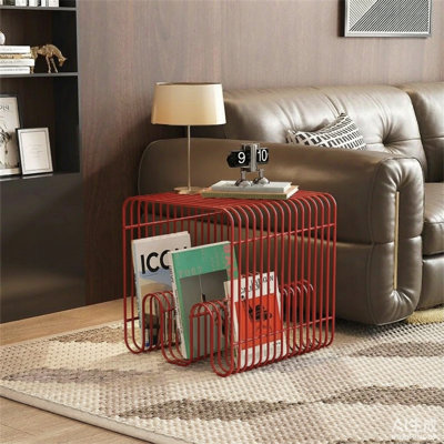 2-in-1 Metal Wire End Table with Built-In Magazine Rack, Modern Square Accent Side Table for Living Room & Bedroom
