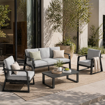 Ensemble de meubles d'extérieur en aluminium avec canapé rembourré, chaises et table basse