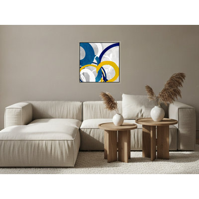 «Dynamic Abstract Circles in Blue and Yellow», art mural sur toile encadrée