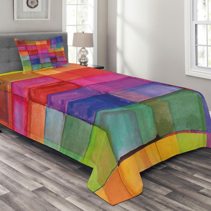 Modern & Contemporary Geometric Shapes Coverlet, Twin Coverlet + 1 Sham