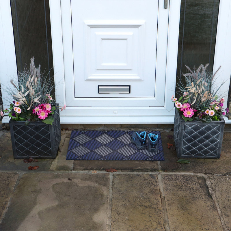 Non-Slip Geometric Indoor Doormat, Silver/Blue