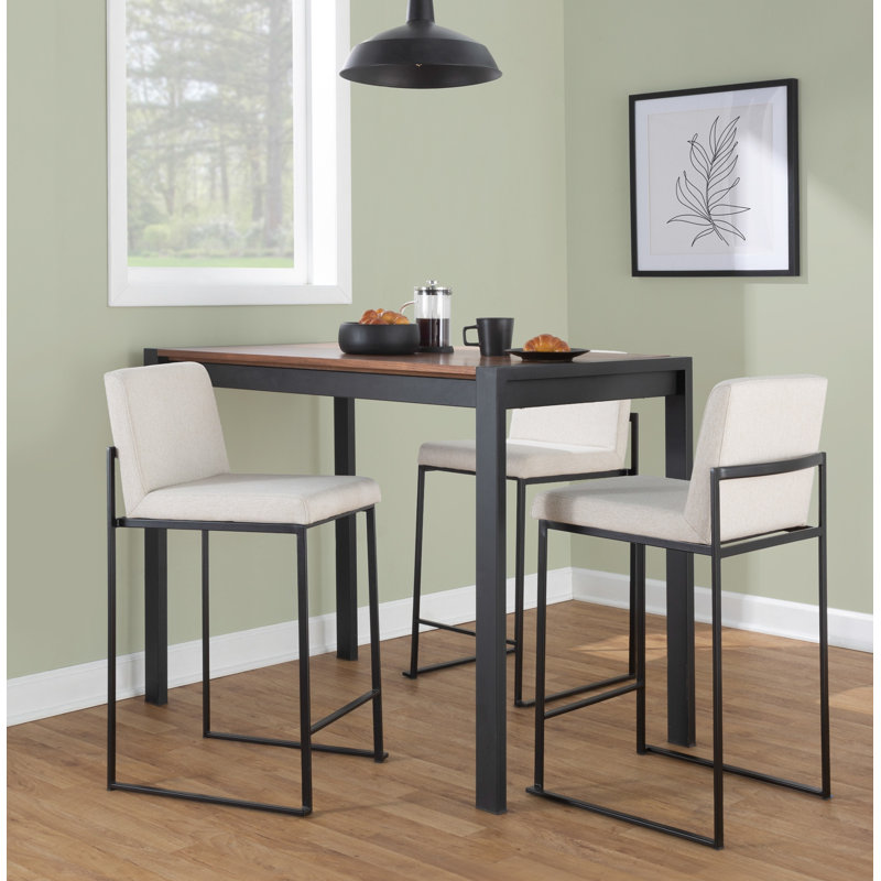 Tabouret de bar et de comptoir à dossier haut Brieon (ensemble de 3), Velours noir / acier inoxydable