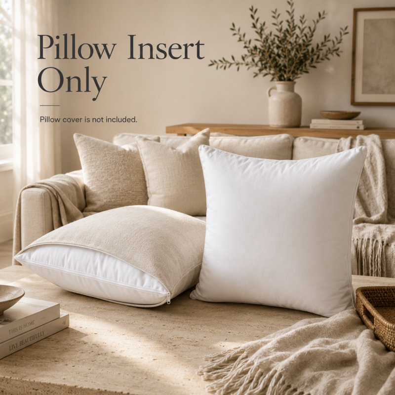 Square White Throw Pillow Insert 2 Pack - 100% Cotton Cover, Microfiber Down Alternative Fill, Multiple Sizes, 16" x 16"