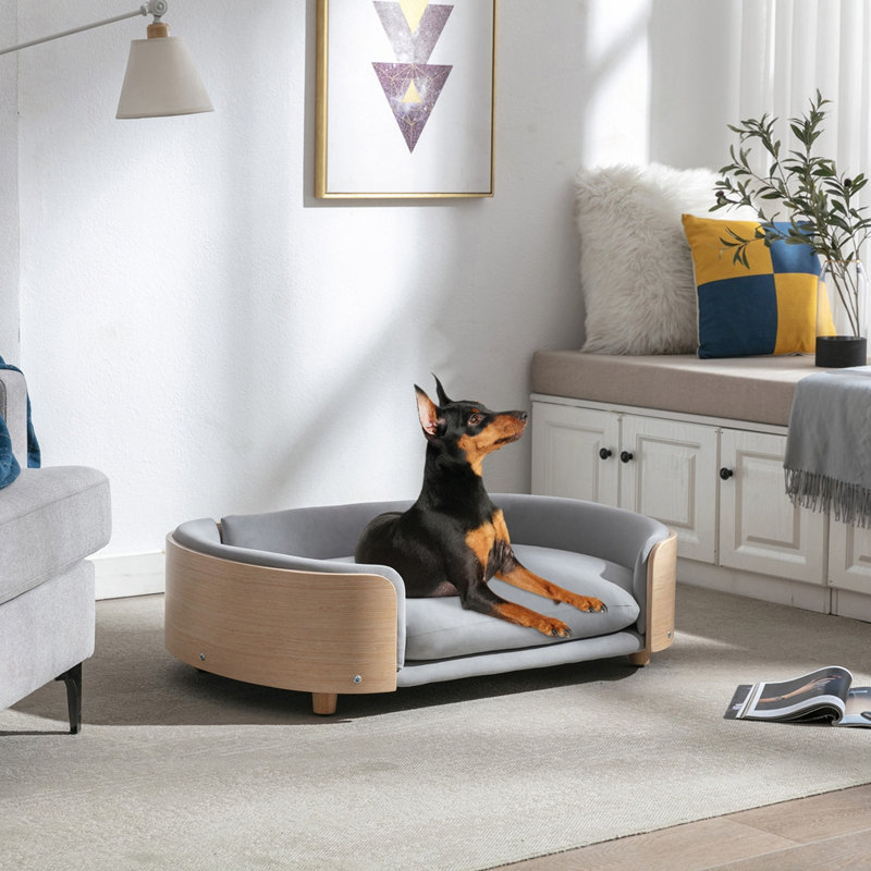 Canapé pour chien de style scandinave, Grand (H 11,02 po x l 38,58 po x P 26,77 po), Gris clair / naturel