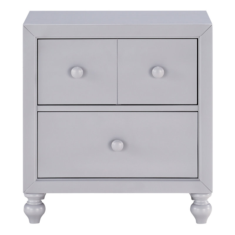 Table de chevet 2 tiroirs grise - chambre à coucher moderne avec pieds tournés et rangement