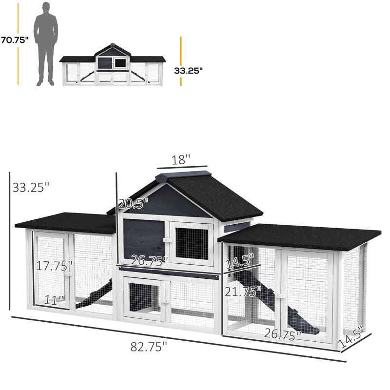 Cage - Spacious Run Areas, Grey 83"l Rabbit Hut Easy Cleaning, Dark