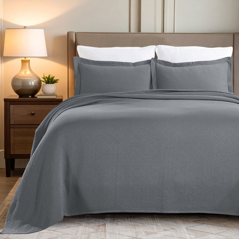 The Blue Nile Mills Basketweave Cotton Matelasse Bedspread And Pillow Sham Set, Gray, Full Bedspread + 2 Standard Shams