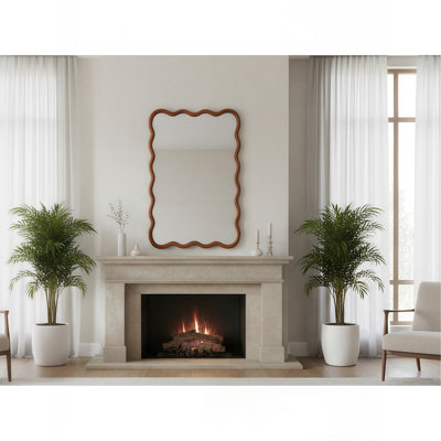 Yellowish Brown 20"x30" Wavy Rectangle Solid Wood Frame Decorative Mirror,For Bedroom, Bathroom, Living Room, Entryway