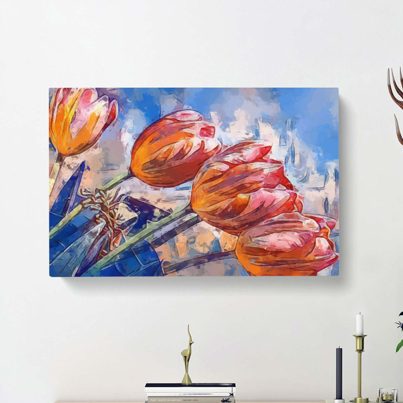 Tulips In Spring In Abstract - Wrapped Canvas Painting, 35cm H x 50cm W x 3cm D