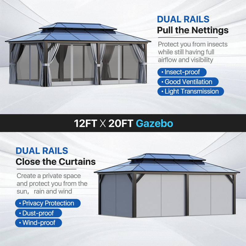 20 Ft. W X 12 Ft. D Metal Patio Hardtop Gazebo