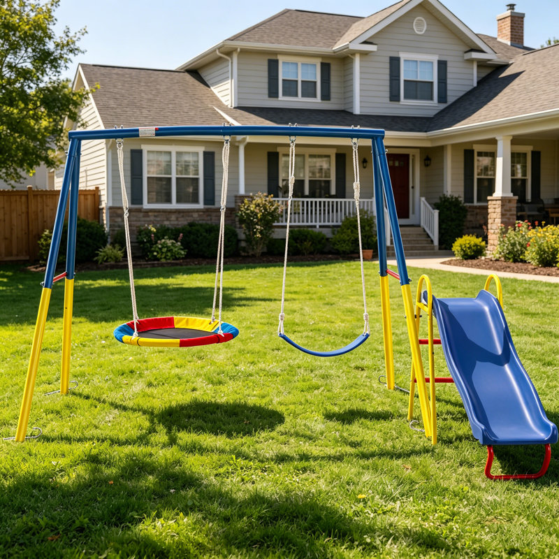 Portique en métal avec glissade pour enfants
