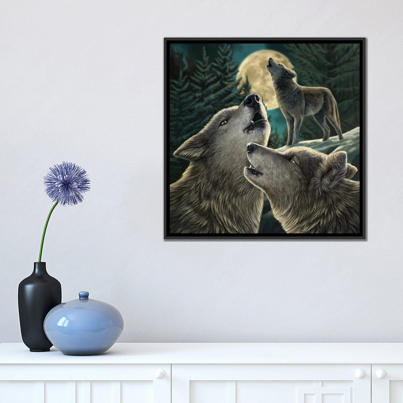 « loup song », impression sur toile, H 18 po x l 18 po x P 1,5 po, Toile avec cadre noir, Pas de tapis