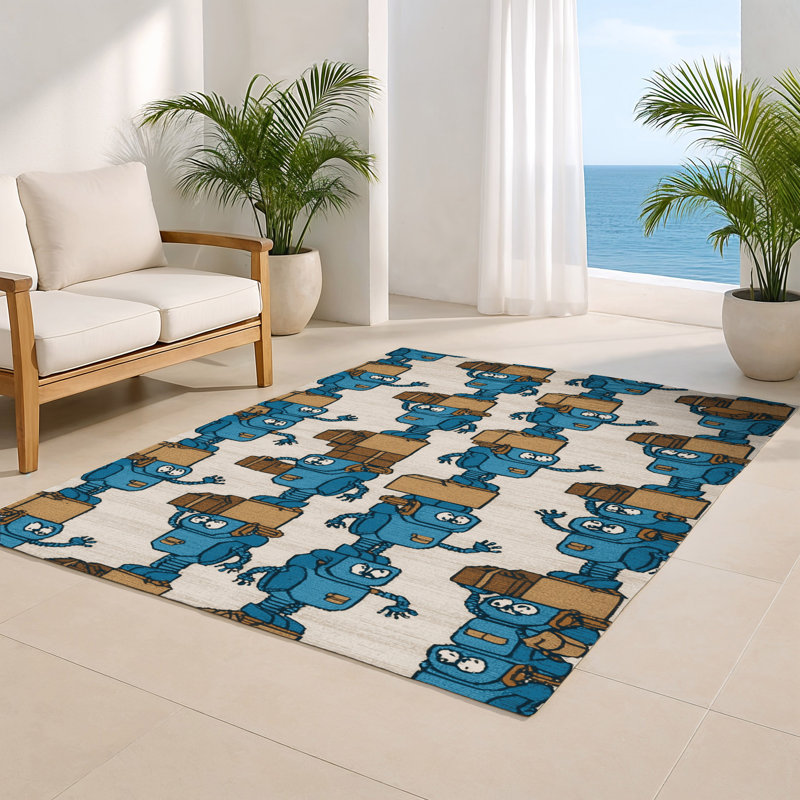 Transportation Beige Indoor and Outdoor Area Rug, Rectangle 4' x 6'