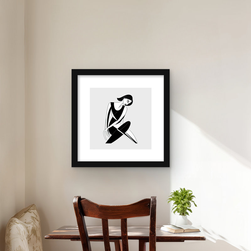 «Sitting Woman», reproduction encadrée monochrome pour décoration intérieure