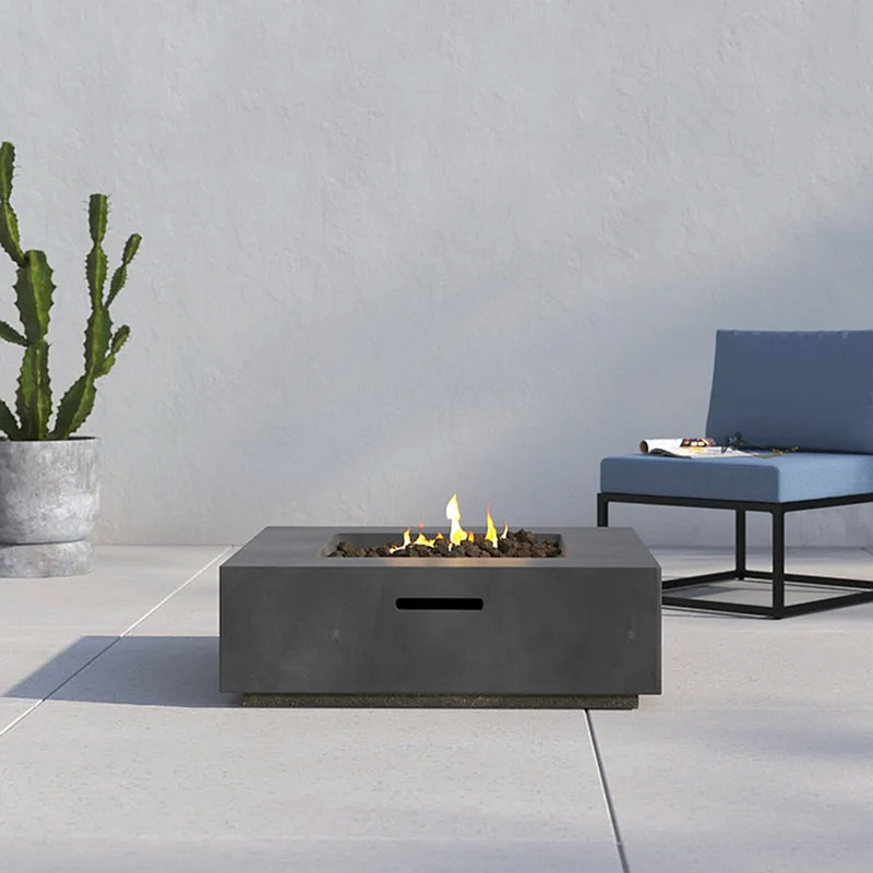 Table de foyer d'extérieur en béton 12 "H, H 12,07 po x l 34,07 po x P 34,07 po, Gris anthracite