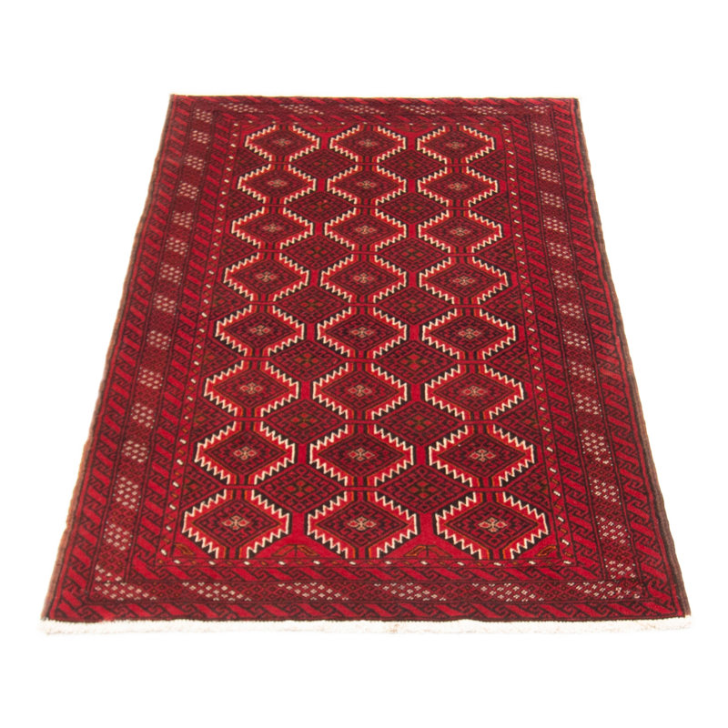 Tapis rouge en laine noué à la main de conception unique 3 pi 6 po x 6 pi 3 po Badgley
