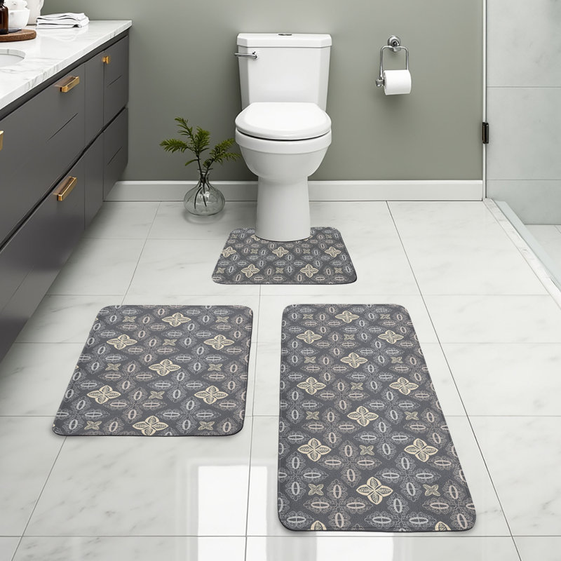  Ensemble de tapis de salle de bain abstrait 3 pièces en U et tapis rectangulaires champagne Dimgray