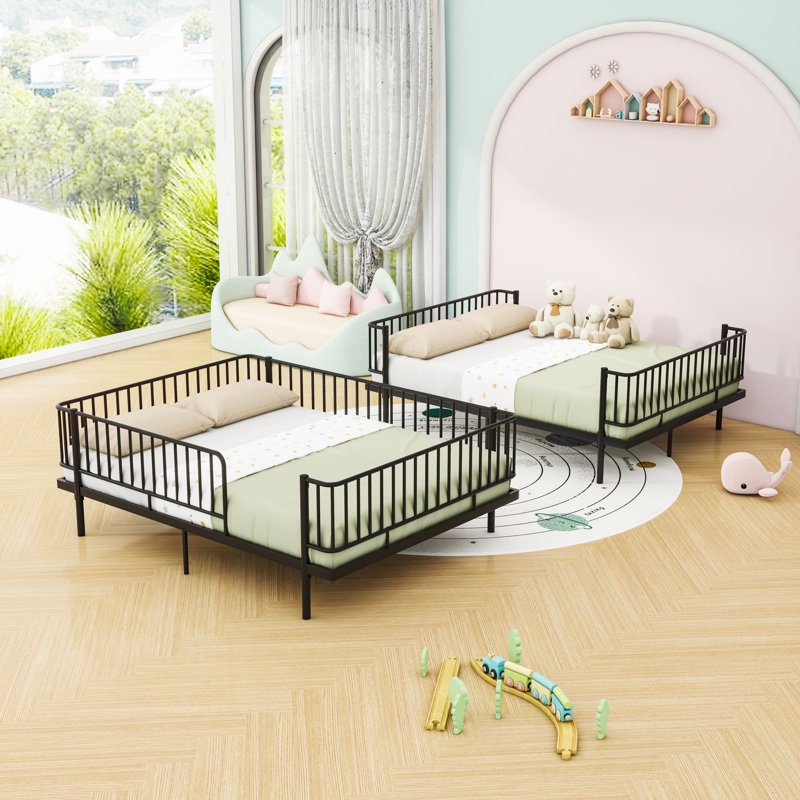 Bunk Bed with Ladders and Guardrails, Full Over Full, Black
