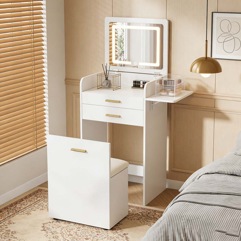 Flip-top Vanity Table,Compact/Mini Vanity,Mirror-integrated Dressing Table