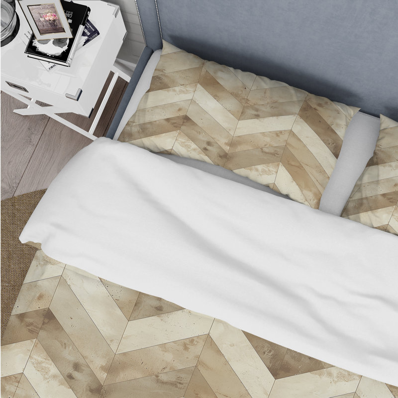 Ensemble de housse de couette brun beige Midcentury Chevron I - Midcentury, Housse de couette simple + 2 taies décoratives st