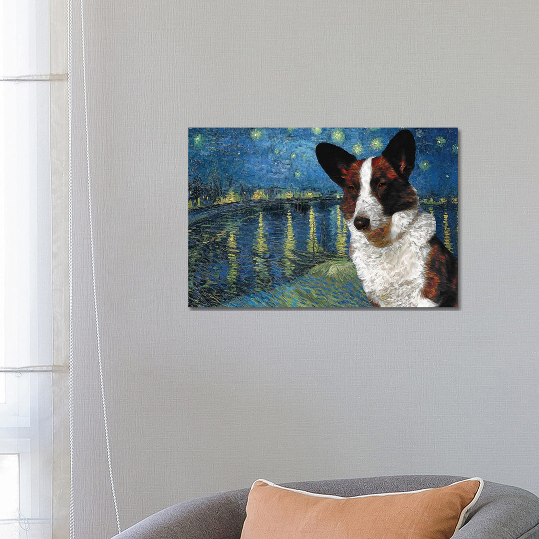 Cardigan Welsh Corgi Starry Night over the Rhone - Wrapped Canvas Art Prints