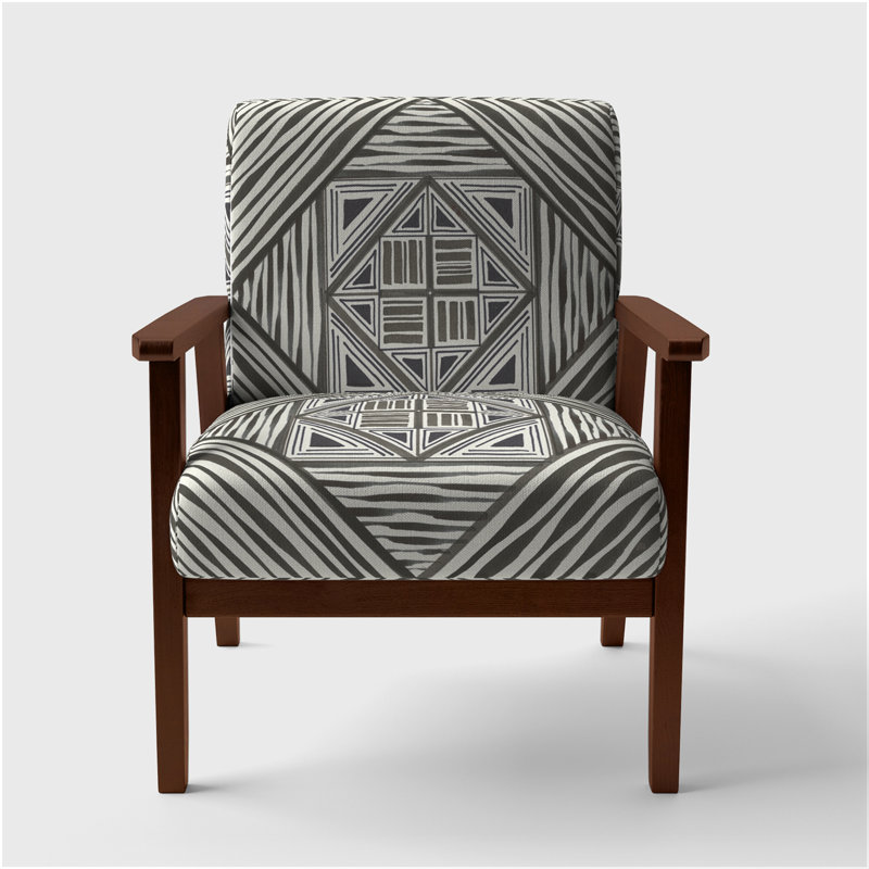 'Inderjeet - Minimalist Graphics II - Upholstered Transitional Accent Arm Chair, Brown Square Arms