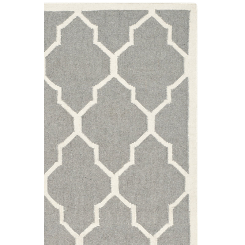 Tapis en laine / coton tissé à la main à plat Rodgers en ivoire / gris, Tapis de couloir 2 pi 6 po x 8 pi